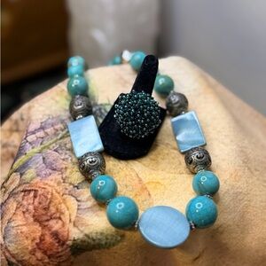 Elegant Turquoise Beaded Necklace and Ring Set